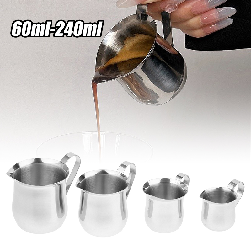 Pour Spout Pitcher - Neu! Kaffeemilchaufschäumkrug aus Edelstahl, 60-240 ml,